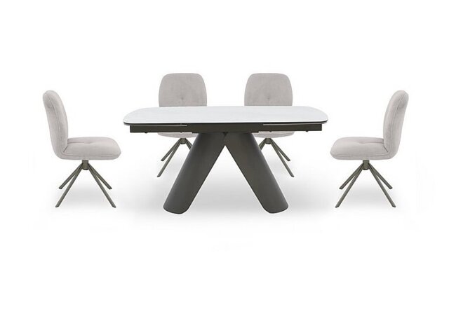 Perla Small Matt Extending Dining Table and 4 Fabric Swivel Chairs