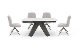 Perla Small Matt Extending Dining Table and 4 Fabric Swivel Chairs