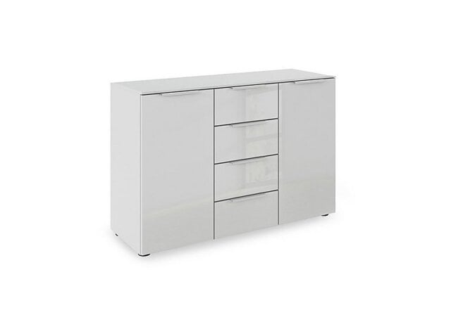 Rauch - Haven 4 Drawer 2 Door Décor Chest with Glass Front - Silk Grey/Silk Grey Front
