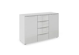 Rauch - Haven 4 Drawer 2 Door Décor Chest with Glass Front - Silk Grey/Silk Grey Front