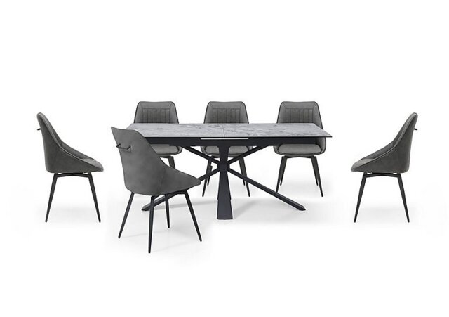 Crete Large Extending Dining Table and 6 Faux Leather Swivel Chairs