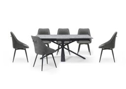 Crete Large Extending Dining Table and 6 Faux Leather Swivel Chairs
