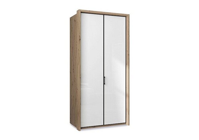 Wiemann - Dallas 107cm 2 Door Hinged Glass Wardrobe - Bianco Oak and White