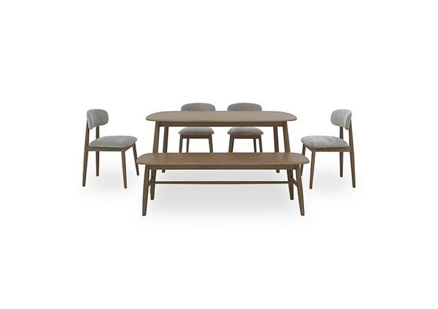 Stockholm Extending Dining Table with 4 Wooden Chairs and a Bench - Dark Oak