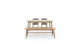 Stockholm Fixed Dining Table with 2 Wooden Chairs and a Bench - Light Oak