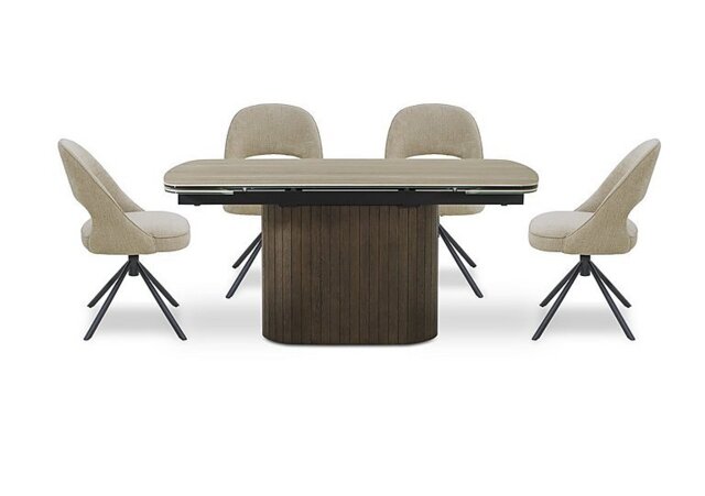 Tiber Draw Leaf Extending Dining Table and 4 Swivel Chairs - 160-cm