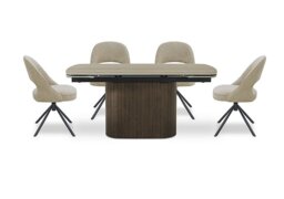Tiber Draw Leaf Extending Dining Table and 4 Swivel Chairs - 160-cm