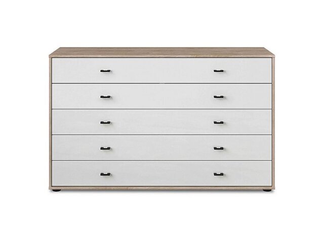 Wiemann - Dallas 141cm 5 Drawer Glass Chest - Holm Oak and White