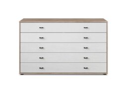 Wiemann - Dallas 141cm 5 Drawer Glass Chest - Holm Oak and White
