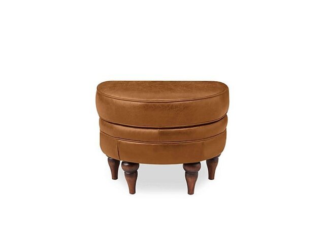 At The Helm - Harriet Leather Half Moon Footstool with Walnut Feet