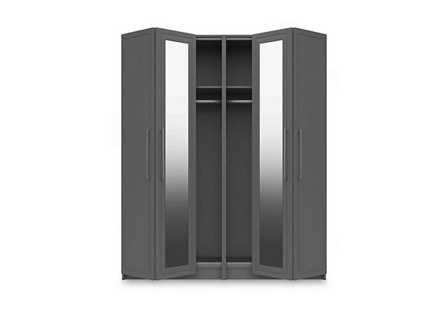 London Bedrooms - Bexley 4 Door Bifold Wardrobe with 2 Mirror Doors - Dust Grey Gloss