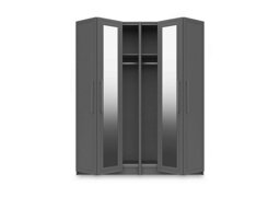 London Bedrooms - Bexley 4 Door Bifold Wardrobe with 2 Mirror Doors - Dust Grey Gloss