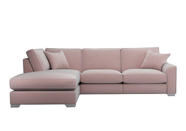 Isobel Fabric Left Hand Facing Corner Fibre Fill Sofa with Chaise End - Cotton Candy with Chrome Feet - Sofas and Armchairs - In Time for Christmas