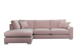 The Lounge Co. - Isobel Fabric Left Hand Facing Corner Fibre Fill Sofa with Chaise End - Cotton Candy with Chrome Feet
