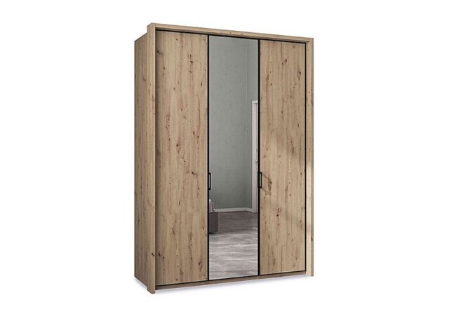 Wiemann - Dallas 157cm 3 Door Hinged Wardrobe with Mirror Door - Bianco Oak