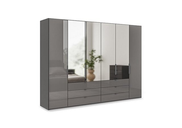 Wiemann - Amara 300cm 6 Door Bifold Combi Wardrobe with 4 Mirror Doors, 2 Glass Doors and 6 Glass Drawers - Lava