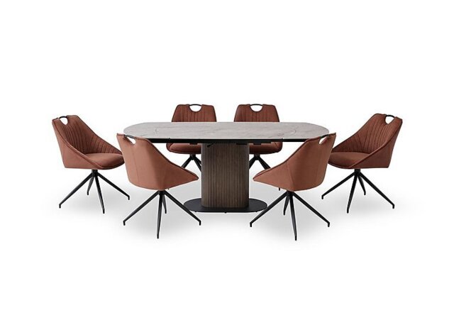 Petra Swivel Extending Dining Table and 6 Swivel Chairs