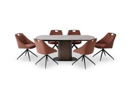 Petra Swivel Extending Dining Table and 6 Swivel Chairs