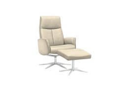 G Plan - Vaasa Leather Swivel Recliner Chair and Footstool with Chrome Base - Cambridge Stone