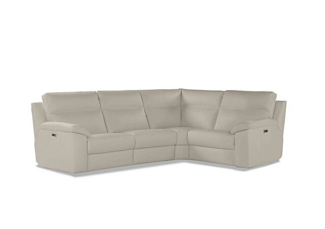 Nicoletti - Pepino Small Leather Right Hand Facing Corner Sofa with Power Recliner - Torello Ice