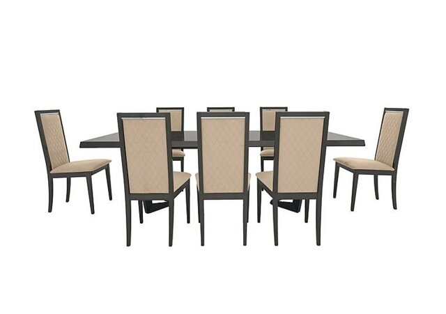 Palazzo 200cm Extending Dining Table in Silver Birch with 8 Rombi Chairs - Aquos Cream