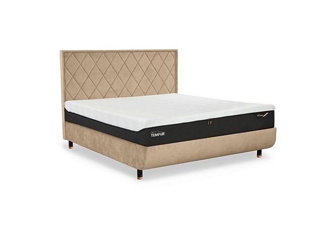 TEMPUR - Arc Disc Bed Frame with Quilted Headboard - King Size with Oak Feet