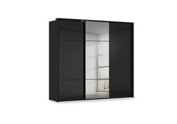 Rauch - Haven 250cm 3 Door Slider Wardrobe with 2 Glass Doors and 1 Mirror Door - Black Glass