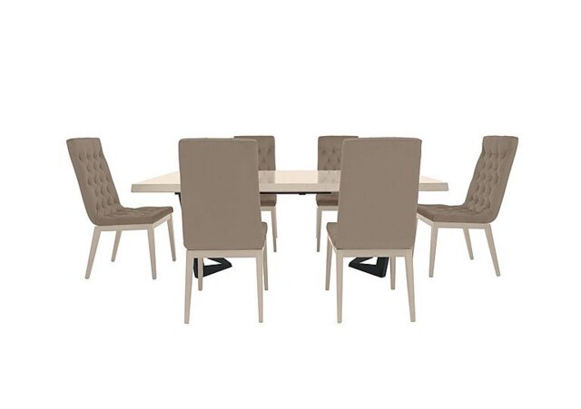 Palazzo 200cm Extending Dining Table in Sand Birch with 6 Capitonne Buttoned Chairs - Aquos Taupe