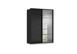 Rauch - Haven 170cm 2 Door Slider Wardrobe with 1 Glass and 1 Mirror Door - Black Glass