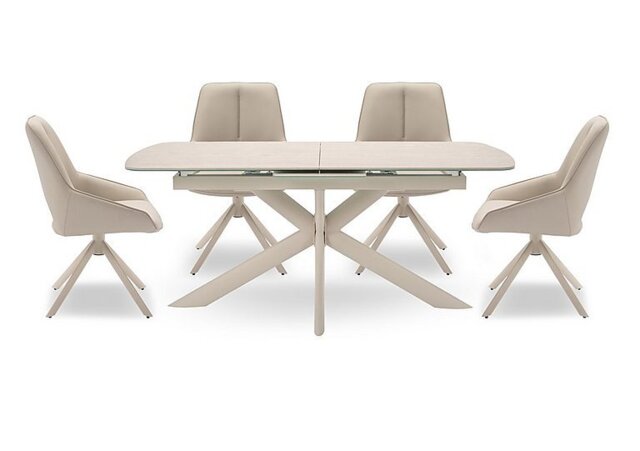 Tino Pop-up Extending Dining Table and 4 Faux Leather Swivel Chairs - 179-cm