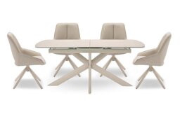 Tino Pop-up Extending Dining Table and 4 Faux Leather Swivel Chairs - 179-cm