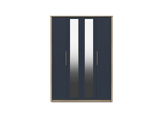 London Bedrooms - Chelsea 4 Door Tall Wardrobe with 2 Mirror Doors and Gold Handles - Royal Blue