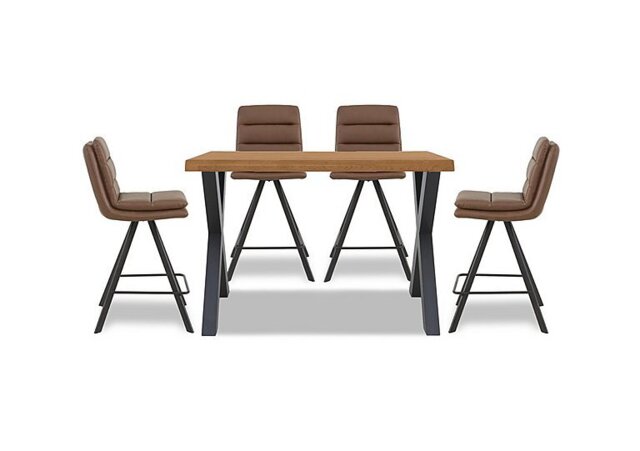 Bodahl - Hades 140cm Straight Edge Table with X Shaped Legs and 4 Njord Tan Faux Leather Swivel Bar Stools