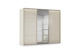 Rauch - Haven 280cm 3 Door Slider Wardrobe with 2 Glass Doors, 1 Mirror Door and Lights