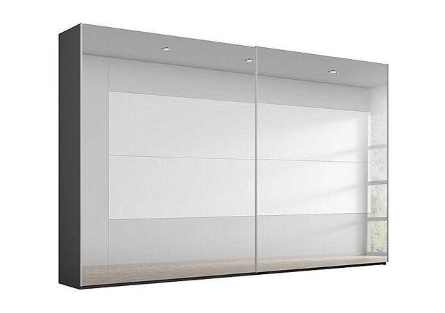 Rauch - Rio 316cm 2 Door Sliding Wardrobe with Basic Interior Fittings Package - Graphite Carc/Grey Mirror