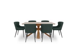 Hanoi Extending Table with Wooden Base and 6 Faux Leather Dining Chairs - Bottle Green