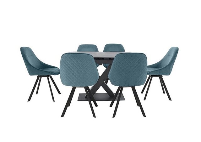 Arctic Extending Dining Table with Graphite Top and 6 Swivel Chairs - Blue