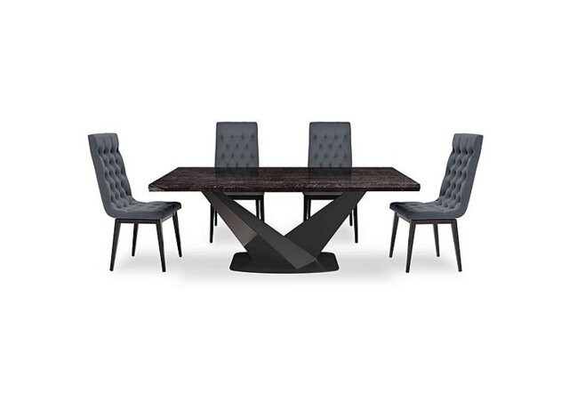 Vita Extending Dining Table and 4 Button Back Chairs - 300-cm - Miraglio Charcoal