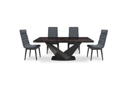 Vita Extending Dining Table and 4 Button Back Chairs - 300-cm - Miraglio Charcoal