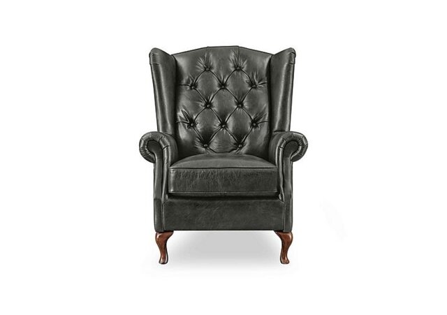 At The Helm - Harriet Leather Wing Chair with Walnut Feet