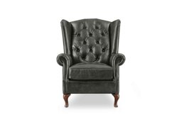At The Helm - Harriet Leather Wing Chair with Walnut Feet