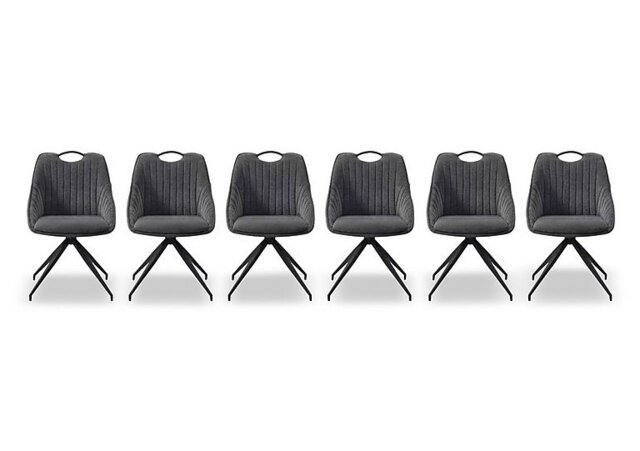 Petra Set of 6 Fabric Swivel Dining Chairs - Dark Grey