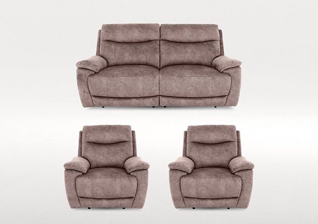 Sloane 3 Seater Fabric Power Recliner Sofa and 2 Armchairs Set - Marble Charcoal Grey