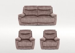 Sloane 3 Seater Fabric Power Recliner Sofa and 2 Armchairs Set - Marble Charcoal Grey