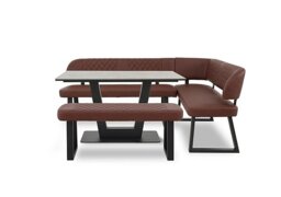 Venus Dining Table, Right Hand Facing Corner Bench and Low Bench - Tan