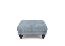 At The Helm - Shackleton Fabric Square Footstool with Turned Feet - Boathouse Blue
