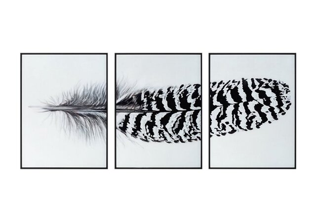 Striped Feather Glass Picture Set of 3