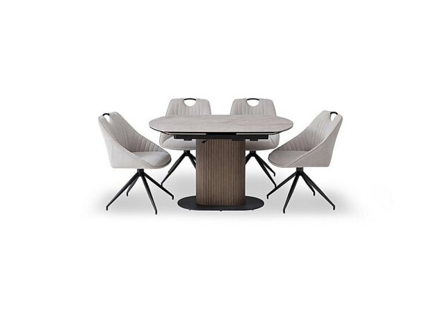 Petra Swivel Extending Dining Table and 4 Swivel Chairs - Silver