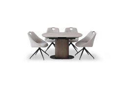 Petra Swivel Extending Dining Table and 4 Swivel Chairs - Silver