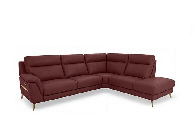 World of Leather - Eclipse Leather Power Recliner Right Hand Facing Corner Sofa with Power Headrests and Chaise End Storage - Deep Red